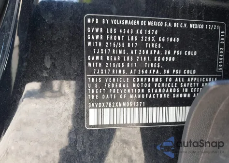 2022 Volkswagen Taos 1.5T S из США, поврежденный, VIN 3VVDX7B2XNM051371